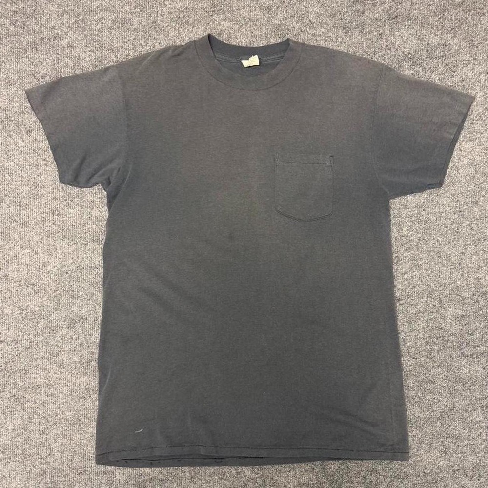 Vintage Roebucks Faded Black Selvedge Pocket T-Shirt Mens Large Made in USA